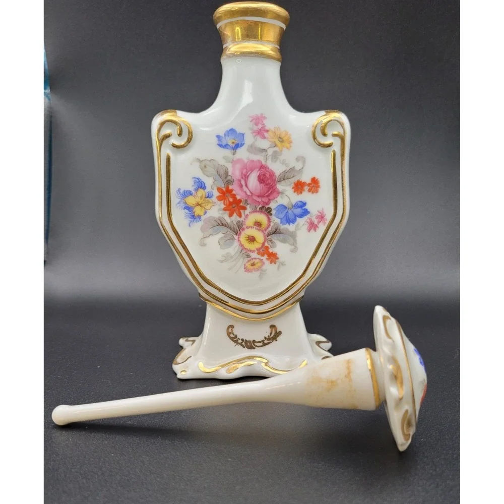 VTG Pirkenhammer Czechoslovakia PerfumeBottle Floral Gold Gilt Stopper MARKED!